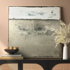 Threshold 33 33"x33" Color Block Abstract Canvas Framed Art Neutrals - Threshold™