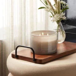 Threshold 5 14oz Lidded Gray Glass Jar Crackling Wooden 3-Wick Candle With Clear Label Rose + Cedar - Threshold™